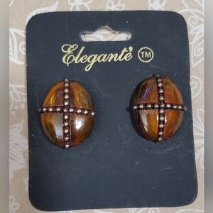 Elegante' Vintage Clip Earrings**Large Brown Ovals**NOS**Style #2532